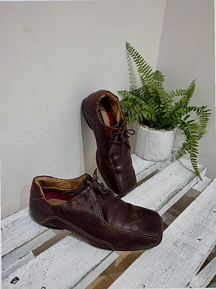 NEXT Vintage Y2K Herren geölt hellbraun genarbtes Leder eckige Zehenpartie Schnürschuhe UK 8 42