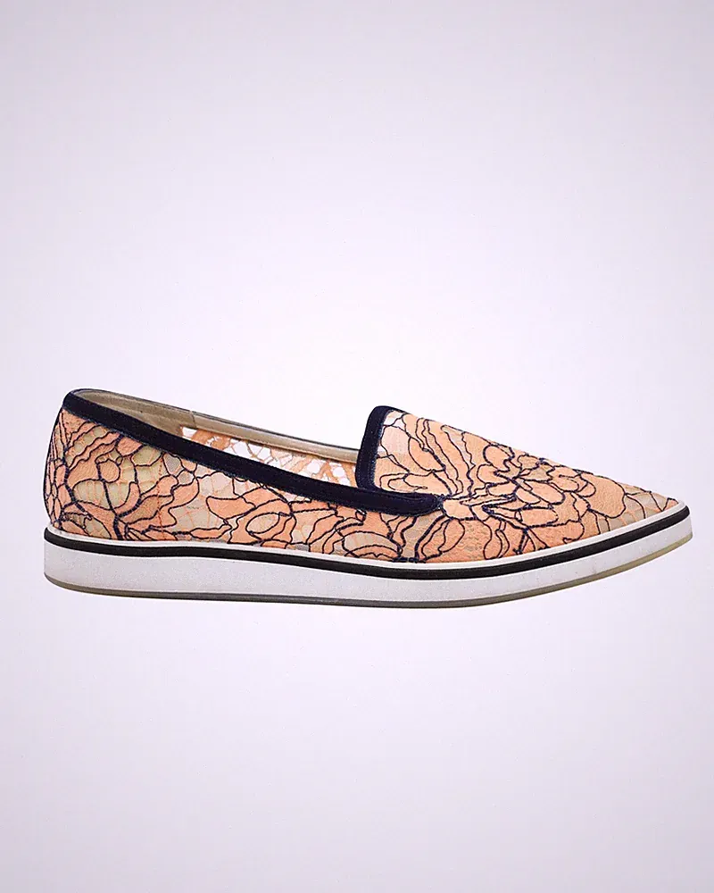 Nicholas Kirkwood Alona spitz zulaufende Spitzenhalbschuhe in Orange Nylon Damengröße Co-Größe