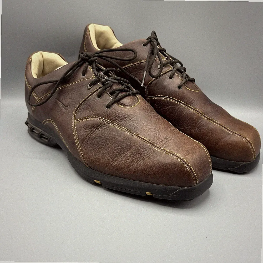 Nike UK 9,5 Zoom Air TAC Golfschuhe braun Leder Schnürschuhe ohne Spikes Turnschuhe '08