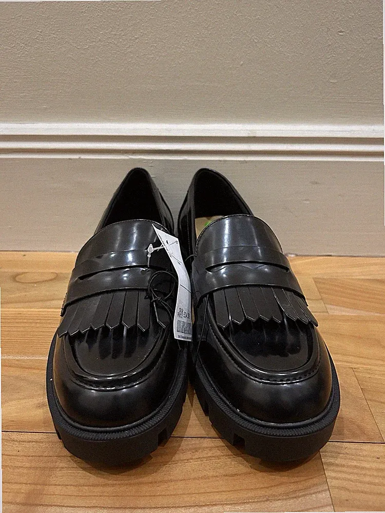 Nine West schwarze Plateau-Halbschuhe klobige Sohle Damen UK 7,5 neu mit Etikett