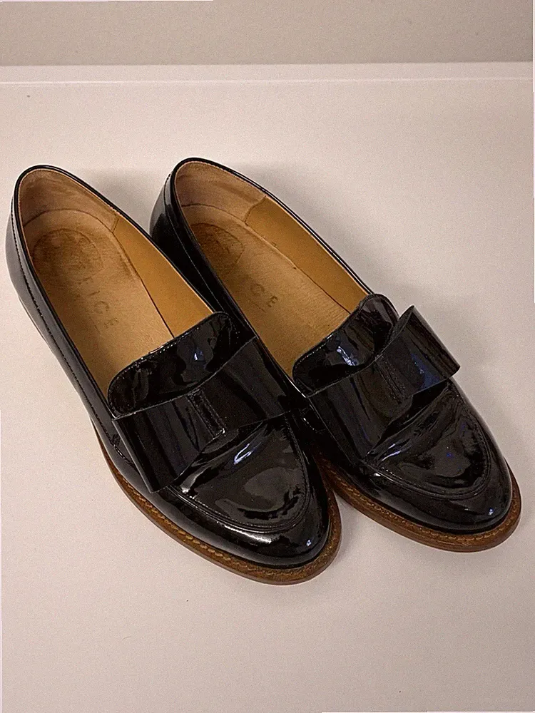 Office Damen Loafer Lackleder schwarz Gr. 37 Slipper mit Schleife
