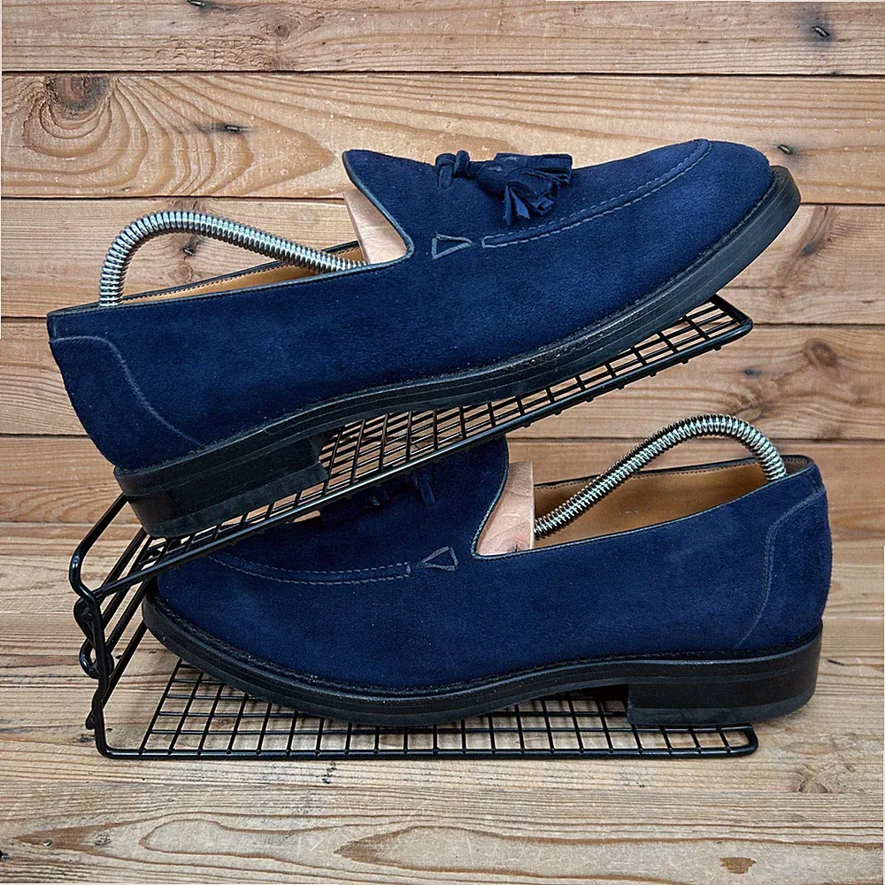 OKeeffe Schuhe Herren Größe UK 7,5 blau Slipper elegant Wildleder Hochzeit Italien Quaste