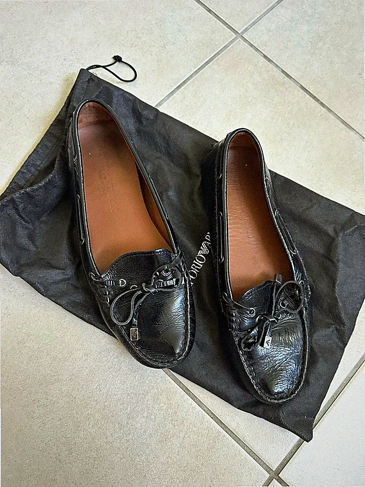 Original Emporio Armani Damen Loafer Mokassins Lackleder Schwarz Gr. 36