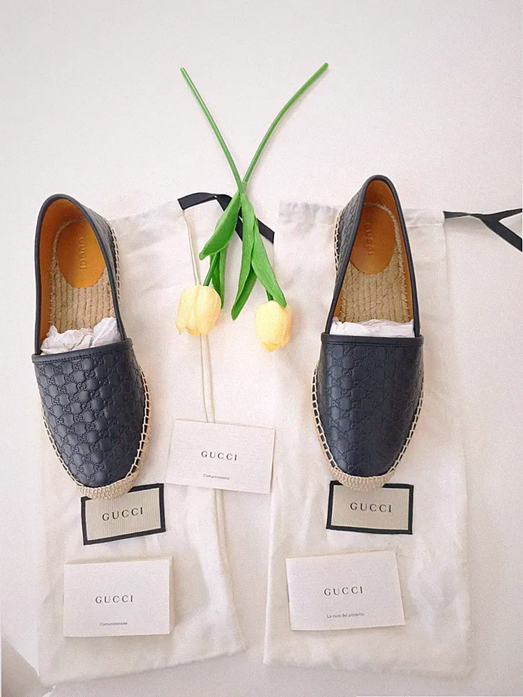 Original GUCCI Espadrilles – Signature Leder Schwarz – Gr. 37 – NEU & UNGETRAGEN