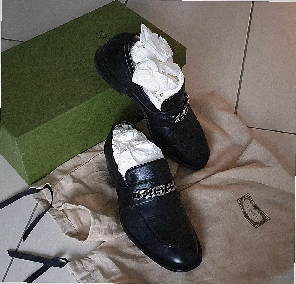 ✅ ORIGINAL Gucci Loafer Herren Schwarz Silber Kette 41.5