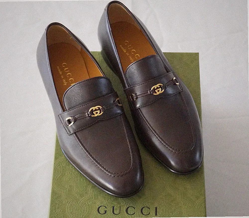 Original Gucci Loafer Leder Herren Schuhe Braun Größe 6 / 40