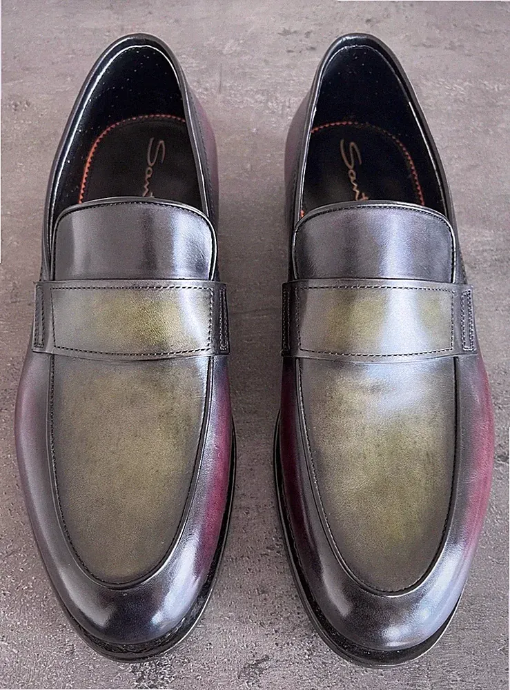 Original SANTONI Loafers aus Leder Dark Red, 7 UK / 41.5-42 EU