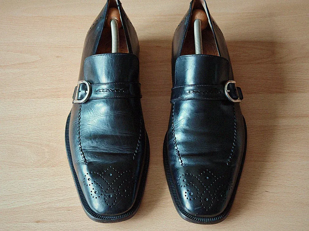 Original Versace Herren Loafer Schwarz Größe 42,5 43 Leder Slipper Monkstrap