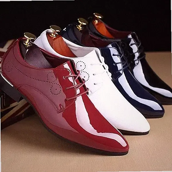 Oxford Brogue Halbschuhe Poloshirt glänzend mit Schnürung Kunstleder 101178