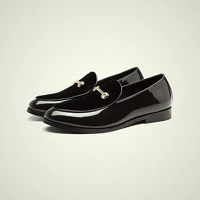 Oxford Brogue Halbschuhe Poloshirt schwarz glänzend Kunstleder 101179
