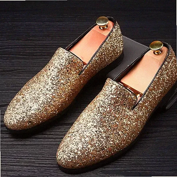 Oxford Brogue Halbschuhe Polosisch Gold Strass Abend Kunstleder 101183