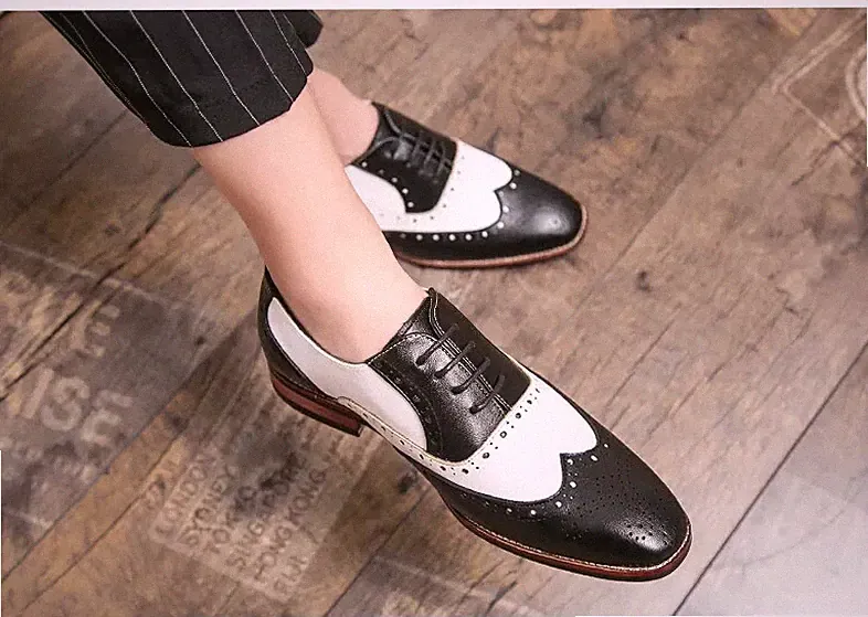 Oxford Polnische Brogue Halbschuhe Herrenschuhe Schwarz Weiß Kunstleder 42