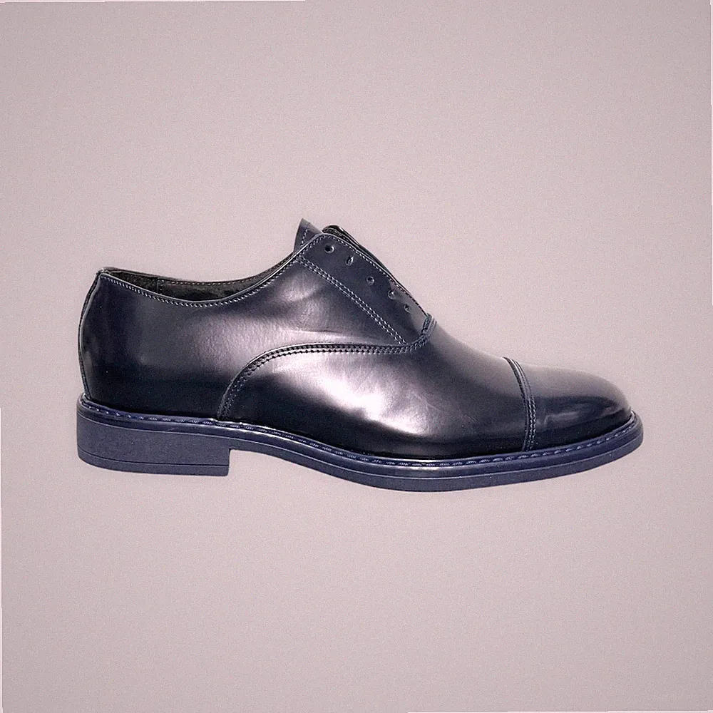 Oxford Schuhe Francesine Herren Glänzendes Leder Blau Made in Italy Hochzeit