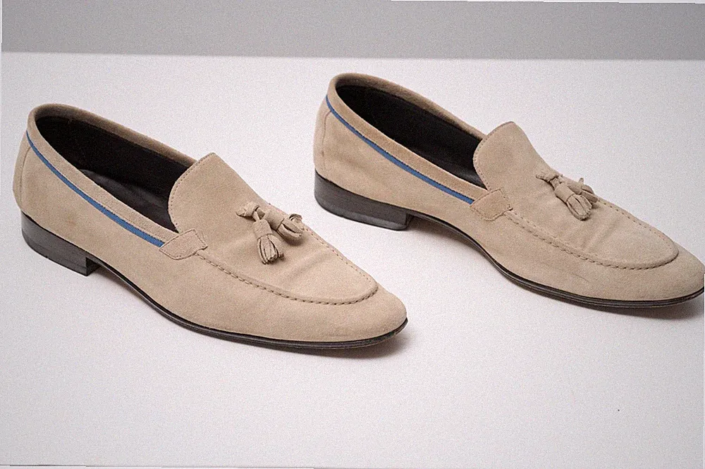 Pal Zileri Tassle Loafer Wildleder Beige Sand Leder Größe EU 44 UK 9,5 US 10,5