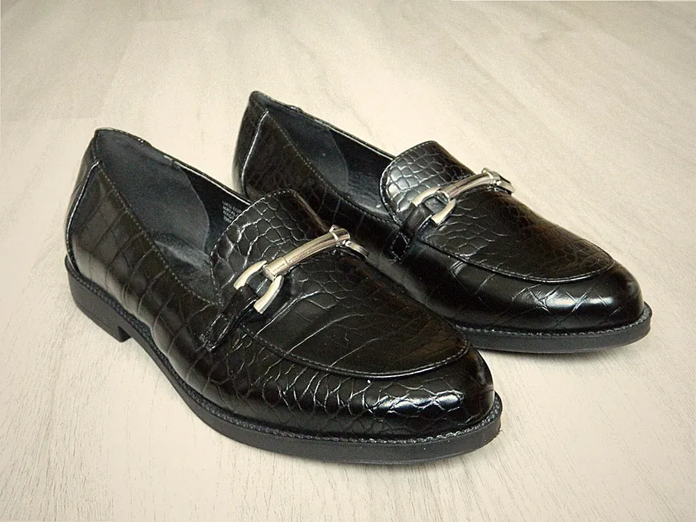 Papaya Damen Halbschuh flache Schuhe schwarz Krokodil mit Goldsteg Gr. 5 / 38