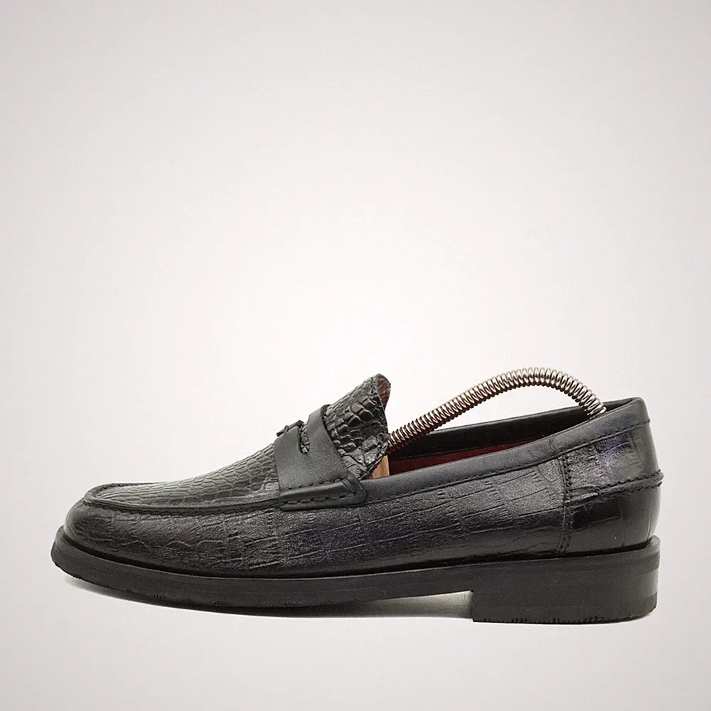 Paraboot Herren Penny Loafer Slipper Schwarz Leder Handgemacht Mokassin EU 41.5