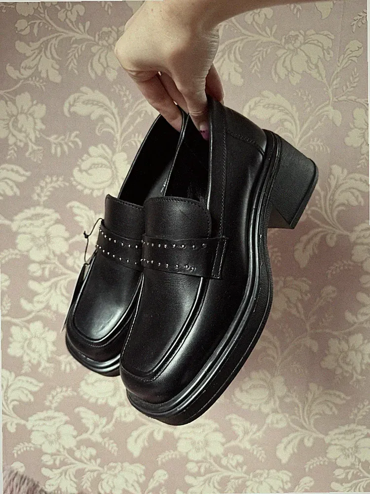 Parrotto Echtleder Loafer Slipper 38 Halbschuhe Schwarz NEU square chunky y2k