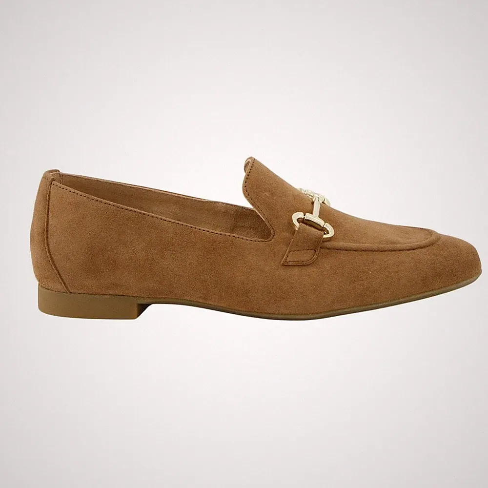 Paul Green 2596-39 | hellbraunes Wildleder | Damen Slipper mit Trensenbesatz