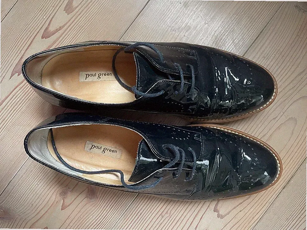 PAUL GREEN 🍂 Damen Loafer 38 Halbschuhe Lack Leder Dunkelblau Herbst 🍂 wie NEU