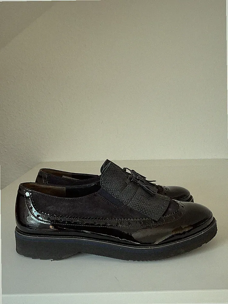 PAUL GREEN Damen Slip-On Schuhe 7,5 Schwarz Lackleder Loafer