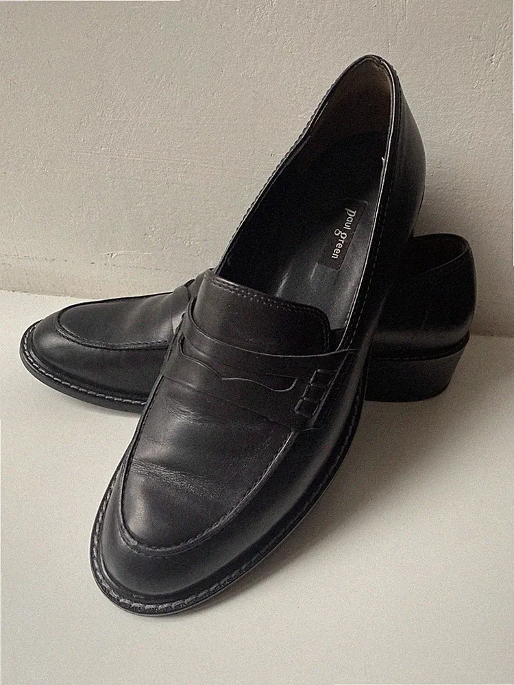 Paul Green Leder Loafer Slipper Halbschuh Slip On Gr. 5,5 38,5 Schwarz