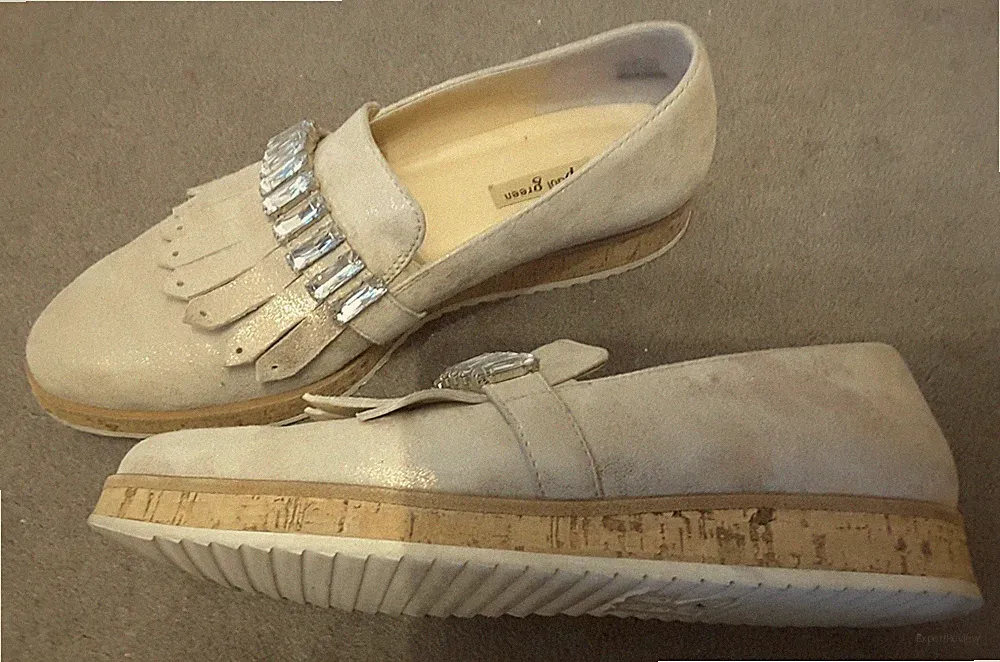 Paul Green Slipper Loafer Sneaker Gr. 37,5 Leder beige gold Schmucksteine Kork