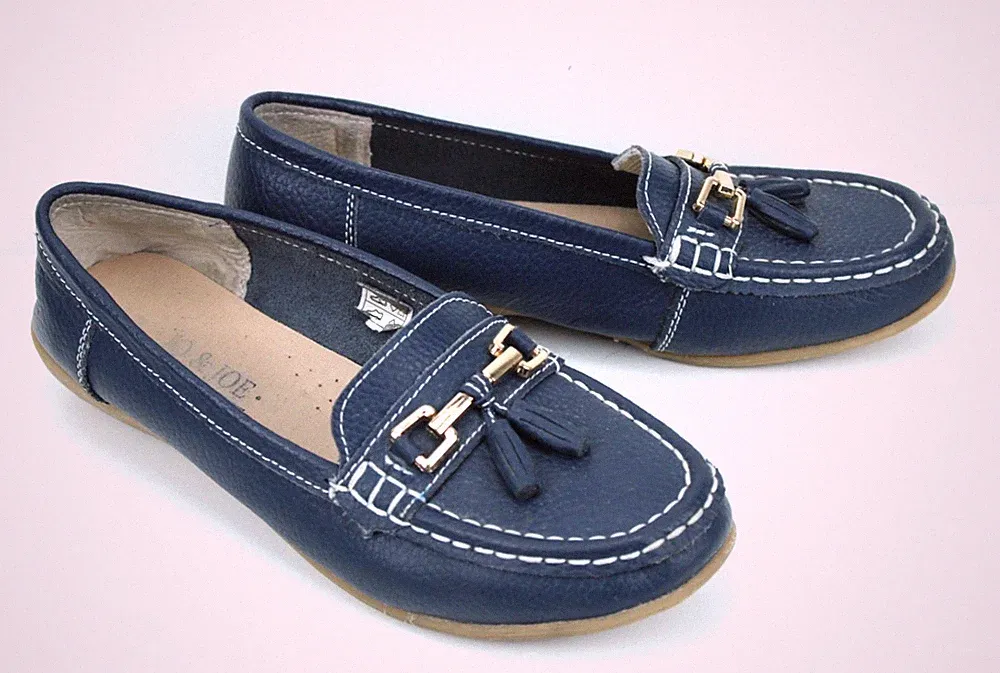 Paul & Joe Schuhe Slipper Damen Loafer Gr. 38 Leder blau flach Quasten FS123