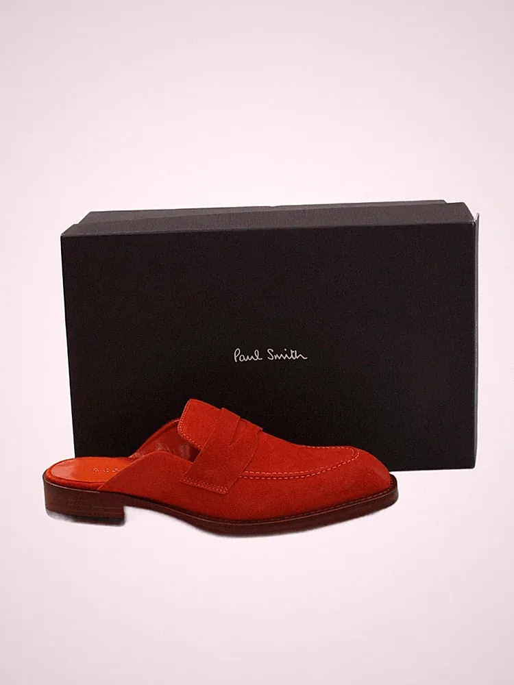 Paul Smith flache Damenschuhe UK 5 rot geblümt 100 % Wildleder Loafer neu mit Etikett
