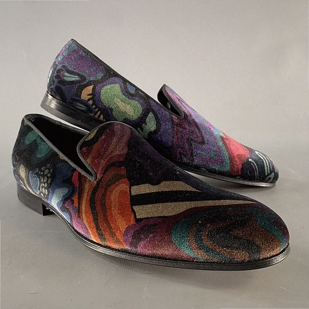 PAUL SMITH Größe 10 Lila Mehrfarbig Print Samt Slip-On Loafer