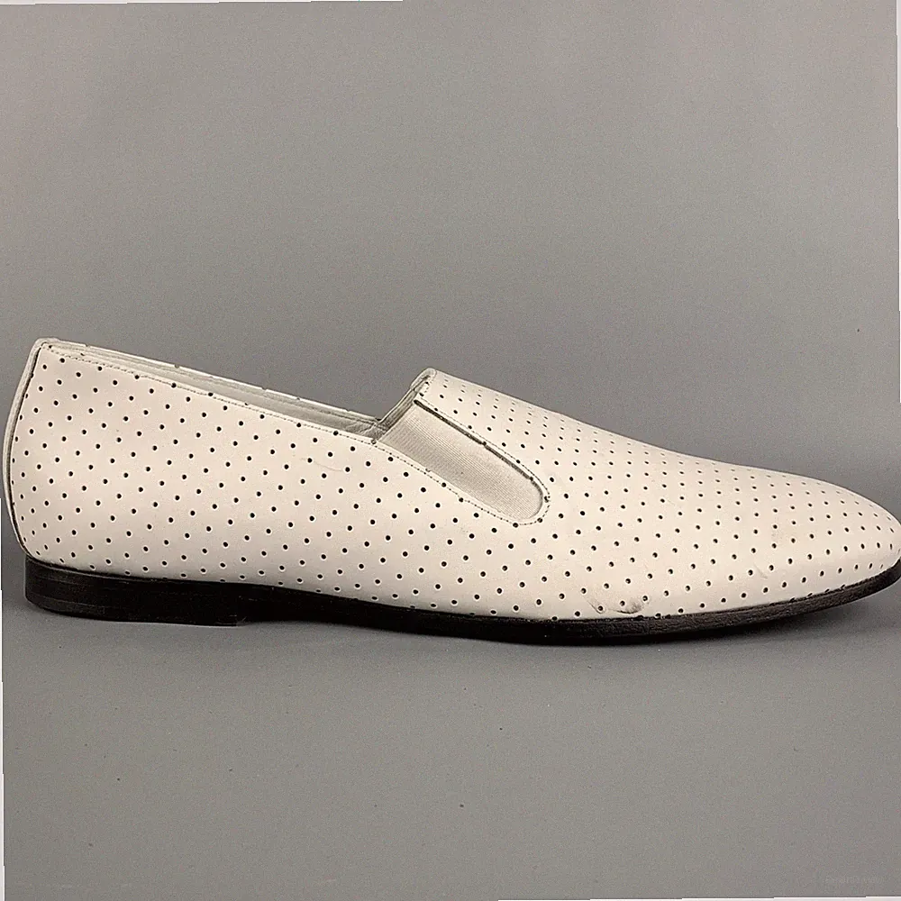 PAUL SMITH Größe 10 Weiße Perforierte Lederslip-On Loafer