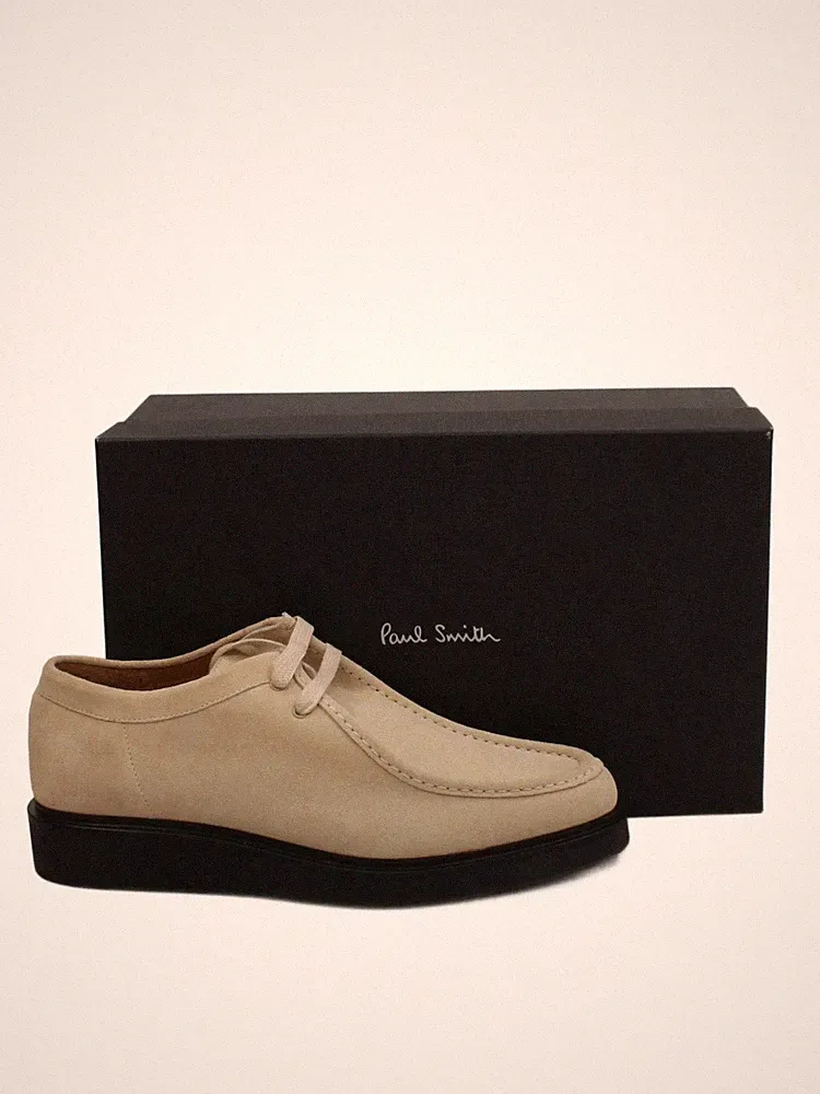 Paul Smith Herrenschuhe UK 7 Creme 100% Wildleder Halbschuh Neu Mit Etikett