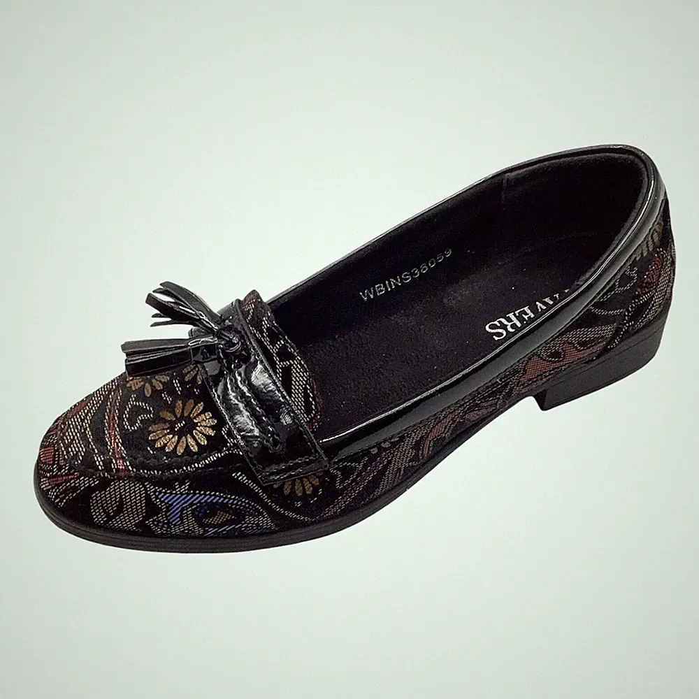 Pavers schwarze geblümte Halbschuhe Damen Slipper Quaste bequeme Schuhe UK 6 gebraucht