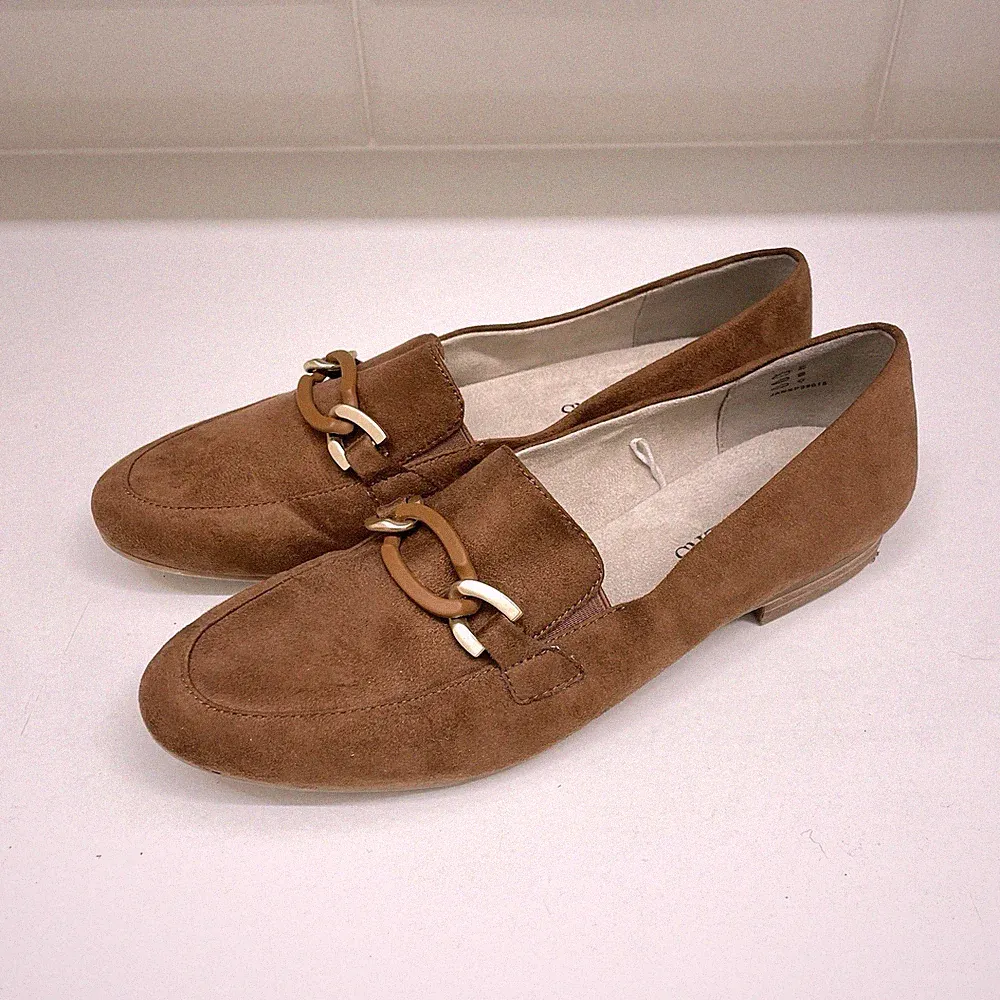 Pavers Smart Slipper Halbschuhe Cognac Braun Wildlederimitat Soft Flex UK 7,5 H Weite