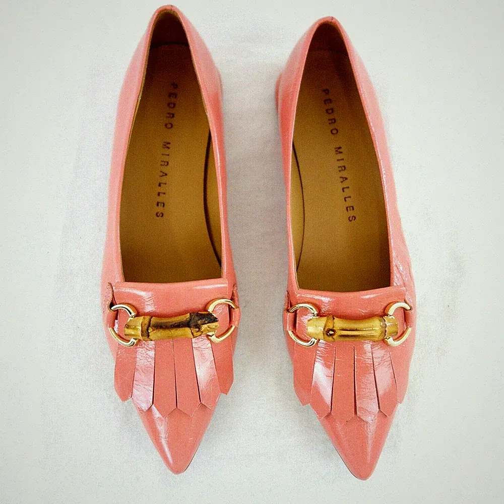 Pedro Miralles Loafer rosa Schuhe Ballerinas Slipper spitz Glanz echt Leder Neu