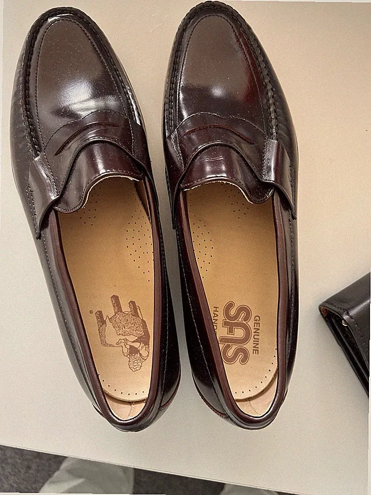 Penny Loafer aus Echtem Leder, Handgefertigt, Größe 45,5 (11,5 M)