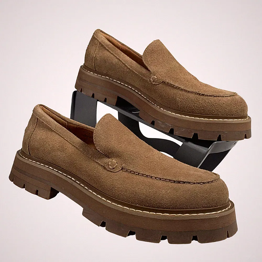 Per Una Wildleder Halbschuhe Gr. UK 5 olivgrün Plateau klobige Sohle Slipper Büro