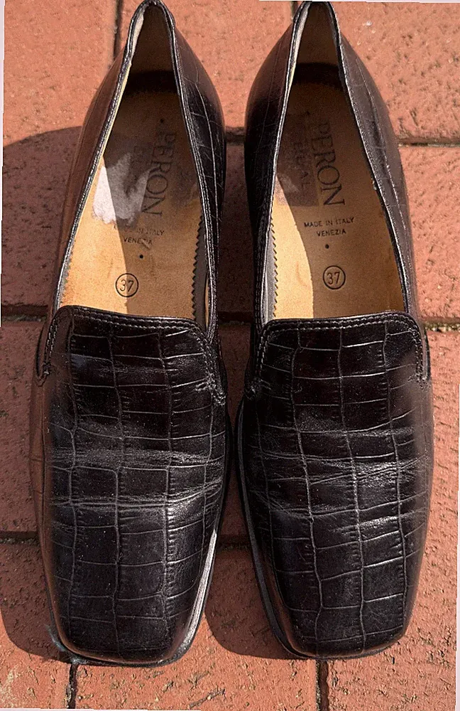 PERON Damen Loafer Gr. 37 Schwarz Kroko-Optik
