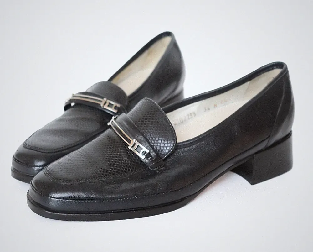Pferdegebiss Leder Halbschuhe - schwarz blau - SIOUX - 90er Jahre - Passform 36,5 - UK 3,5