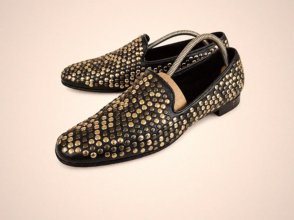 Philipp Plein Herren Loafer 41,5 Schwarz Leder Nieten Slipper Luxus Designer