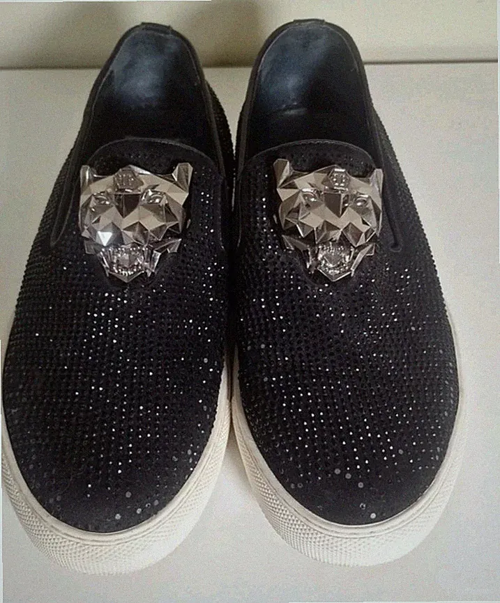 Phillip Plein Crystal Panther Fight Club Slip On Men's Shoes Size EU 42