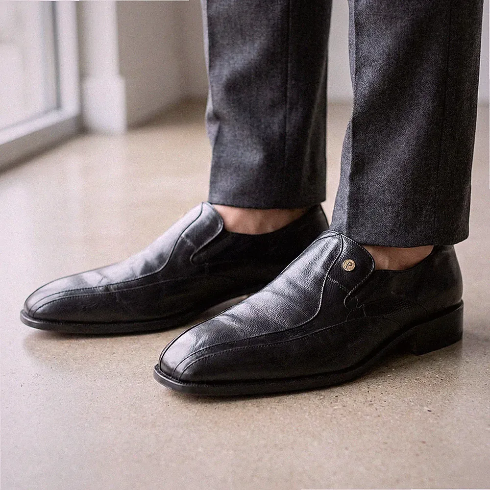Pierre Balmain Crest Loafer Schwarzem Leder Herrenschuhe EU 42 US 9 Italy