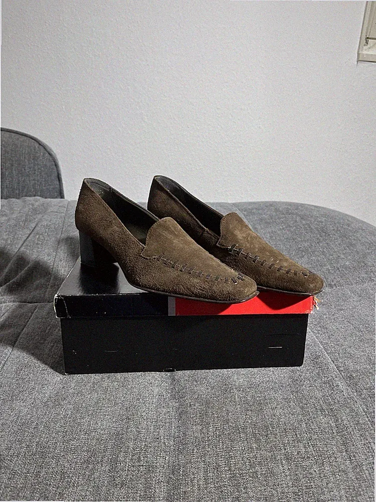 Pierre Cardin Wildleder Loafer Pumps Schuhe Leder Braun Gr 37 Box