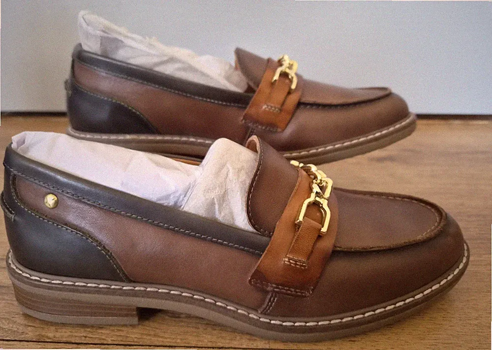 Pikolinos Aldayo braune Leder Halbschuhe Kettendetail Gr. UK 7 neu mit Etikett