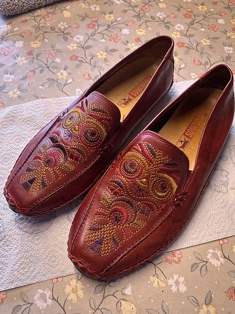 Pikolinos Jerez Damen Leder-Loafer Gr. 40 Bordeaux mit Stickerei