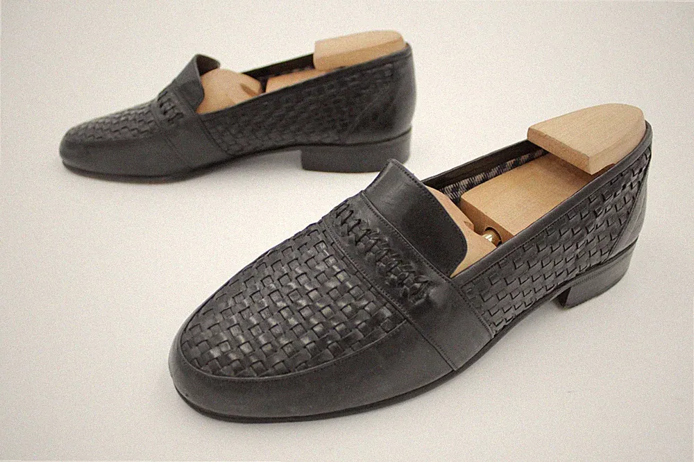 Pisanu Italy Vintage Slipper Loafer Herren Schwarz Gr. 41 Vollleder