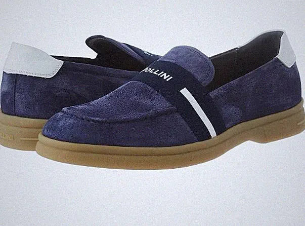 Pollini Kalbs Wildleder Halbschuhe Mokassins Herren Slipper Schuhe Logo Band Made in Italy