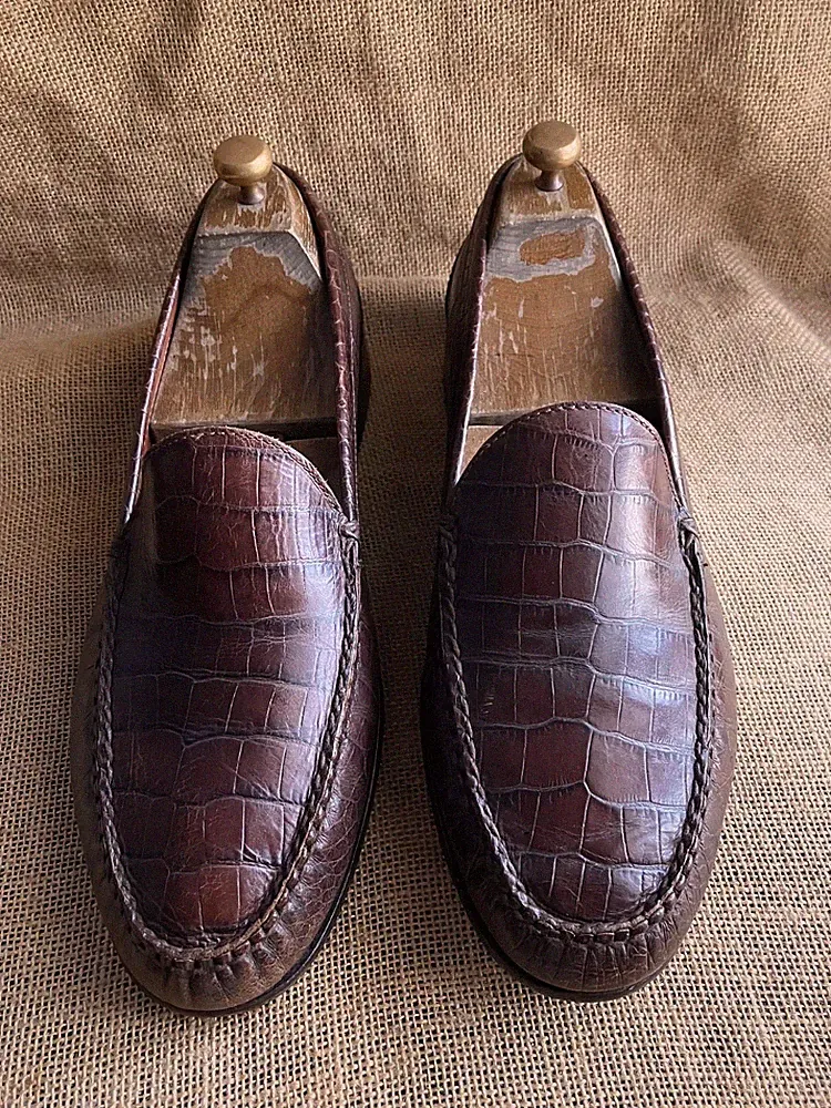 Polo Ralph Lauren Herren Dunkelbraun Alligatorleder Slipper Halbschuhe...