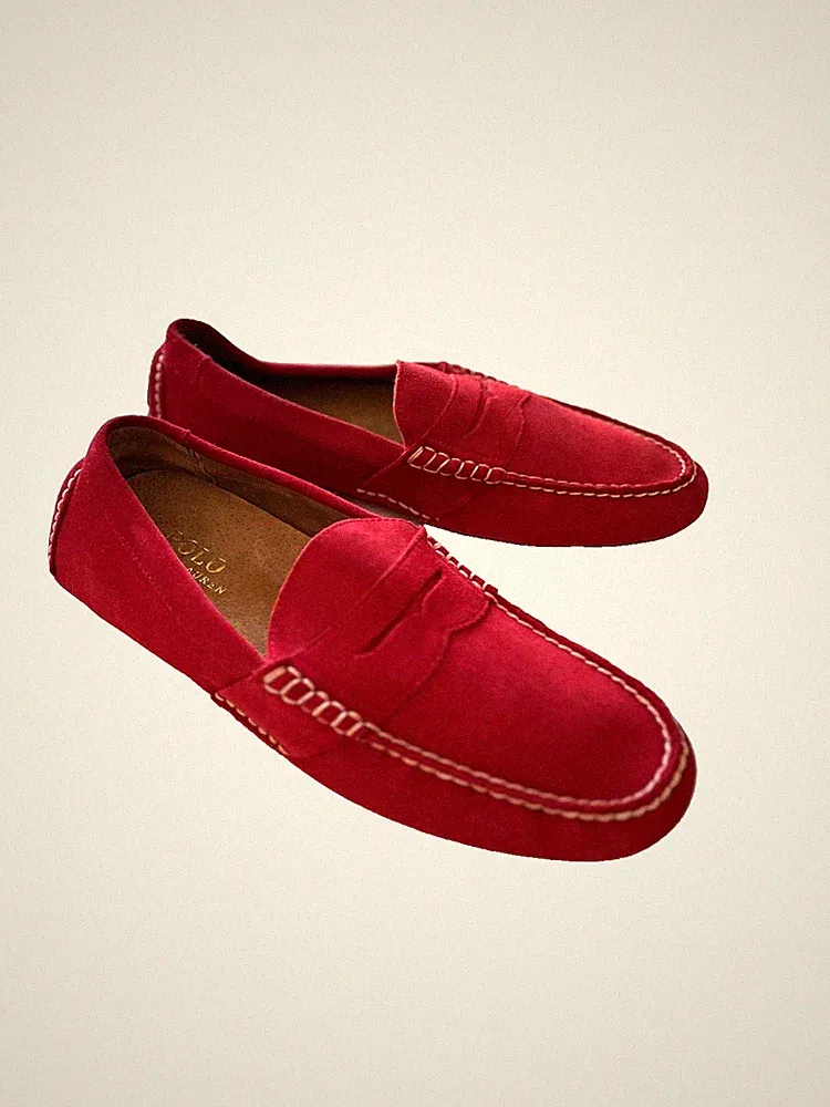 Polo Ralph Lauren Telly Herren Wildleder Driving Loafers Rot EU42 UK8 US9