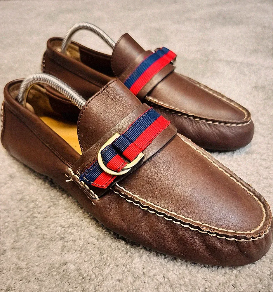 Polo Ralph Lauren Terry Ribbon Driver braune Leder Slipper Halbschuhe UK 9,5 US10D
