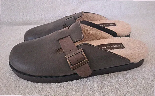 PORTER & ASH ECHTLEDER HERREN PANTOLETTEN BRAUN GR.43 WARM - NP 89,90 - NEU